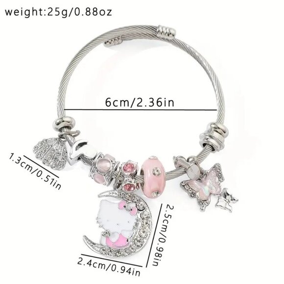 Hello Kitty Charm Bracelet Sanrio Rhinestone Moon Emo Beads Wire Rave Trendy Fun - Picture 4 of 4